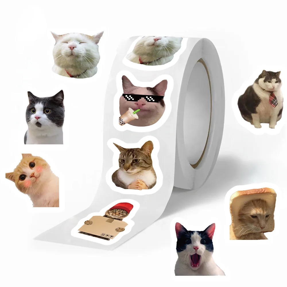 500pcs/roll 재미 있은 고양이 MEME 만화 낙서 스티커 DIY 전화 기타 노트북 노트북 가방 방수 스티커 어린이 장난감