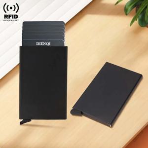 RFID 카드홀더 스마트 지갑, 카드 홀더, 금속 얇은 슬림, 팝업 미니멀리스트 소형 블랙 미니 케이스, 남녀공용 지갑