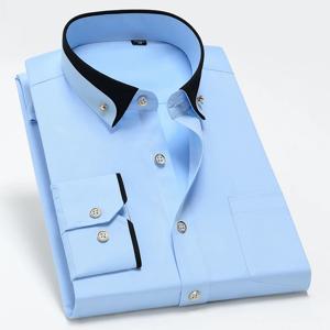 뜨거운 판매 남성 비즈니스 드레스 셔츠 긴 소매 대비 칼라 사회 Camisa 다이아몬드 주름 방지 버튼 블랙 블루