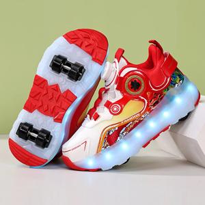 어린이 4 바퀴 빛나는 빛나는 운동화 블랙 핑크 Led 라이트 롤러 스케이트 신발 어린이 Led 신발 소년 소녀 USB 충전