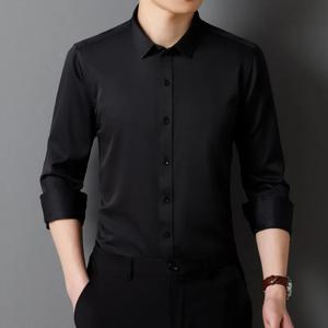 남성용 긴팔 셔츠 클래식 솔리드 컬러 부드럽고 편안한 핏 비즈니스 포멀 소셜 포켓 없음 레드 블랙 화이트 4XL 5XL