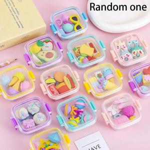 무작위 1pc 도시락 상자 지우개 세트 사랑스러운 지우개 부드러운 연필 지우개 학교 학생 문구 용품 절묘한 상품 선물