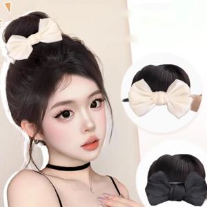합성 여성 미트볼 머리 꽃 봉오리 머리 부드러운 가발 증가 머리 볼륨 클립 헤드 액세서리