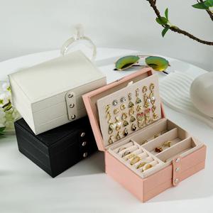 PU 가죽 휴대용 보석 보관 상자 대용량 여행 목걸이 귀걸이 반지 보석 주최자 디스플레이 케이스 방진