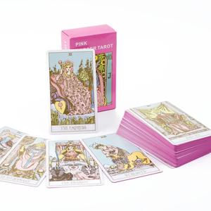 핑크 테두리 타로 카드 데크 가이드 북 78Pcs 영어 버전 가족 모임 운세 데크 보드 게임 카드 10.3*6cm