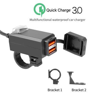 듀얼 USB 포트 12V-24V 방수 오토바이 오토바이 핸들 바 충전기 QC3.0 어댑터 전원 공급 장치 소켓, 휴대폰