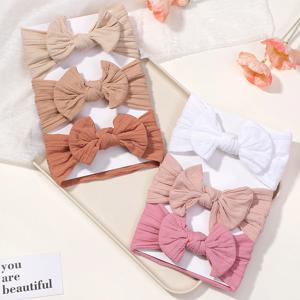 3Pcs 솔리드 컬러 아기 머리띠 활 어린이 헤어 밴드 탄성 나일론 신생아 머리띠 소프트 터번 Headwrap 아이 헤어 액세서리