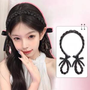 합성 가발 귀여운 Lop-Eared 토끼 자연 트위스트 브레이드 가발 머리띠 머리 장식 소녀 액세서리