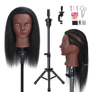 마네킹 머리 100% 인간의 머리카락 16 인치 미용 인형 머리 미용사 연습 Braiding 및 개별 삼각대 스탠드