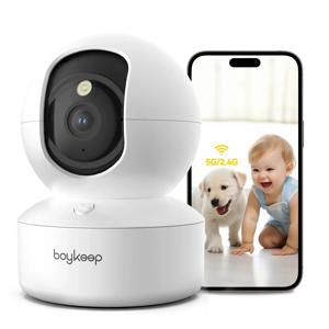 Boykeep 2K 애완견 카메라(휴대폰 앱 포함), 5G/2.4GHz WiFi 실내 보안 베이비 카메라, 360 °   팬 & 틸트, 양방향 오디오, 야간 투시경