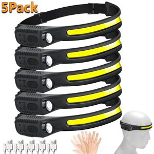KDULIT 인덕션 LED 헤드램프, COB 와이드 빔 웨이브 센서, 헤드 램프 내장 배터리, USB 충전식 낚시 헤드라이트 랜턴