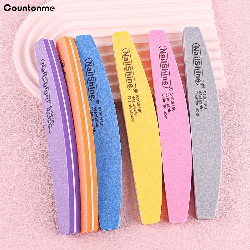 5Pcs/10Pcs 네일 스폰지 파일 100/180 그릿 양면 사포 폼 에머리 보드 폴리 셔 버퍼 문 디자인
