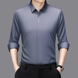 새로운 남성 비즈니스 캐주얼 긴팔 솔리드 컬러 셔츠 주름 방지 주름 무료 편안한 올 시즌 다목적 탑