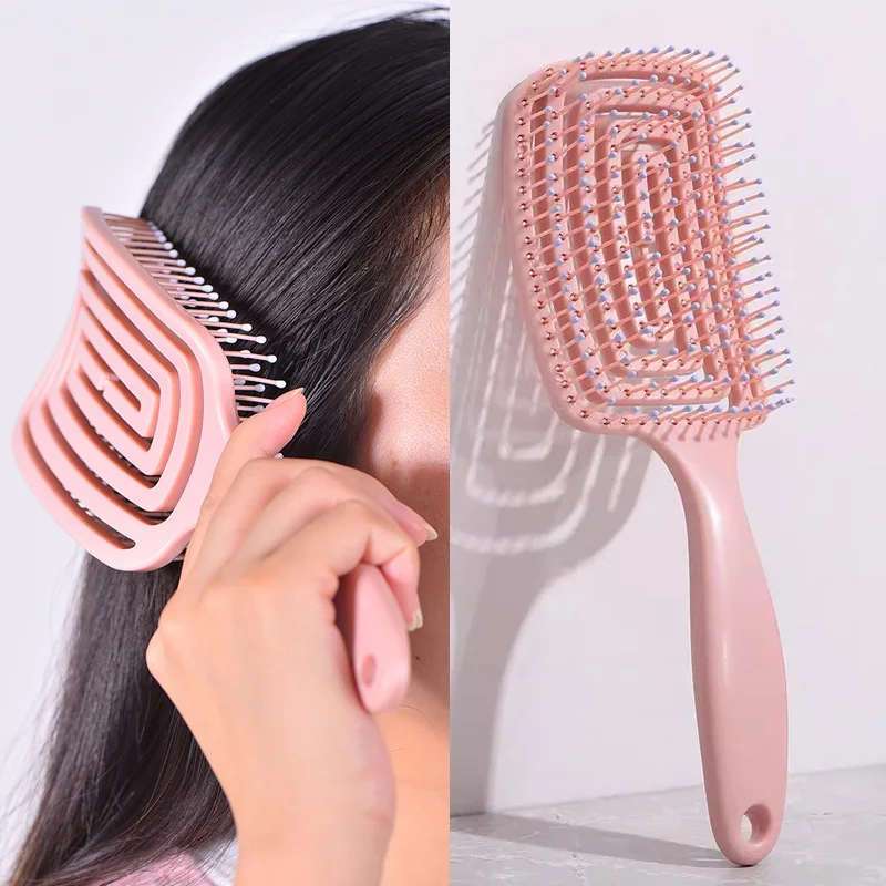 1Pcs 탄성 마사지 빗 중공 헤어 브러시 두피 마사지 빗 헤어 스타일링 Detangler 빠른 불어 건조 Detangling 도구