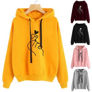 가을 양털 까마귀 솔리드 컬러 손가락 심장 후드 한국 패션 스웨터 긴 소매 탑 Drawstring 포켓 느슨한 후드
