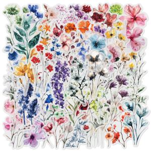 50Pcs 잉크 꽃 스티커 DIY 전화 케이스 재료 핸드북 워터 컵 식물 투명 애완 동물 스티커