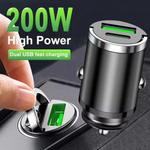 200W 미니 자동차 충전기 iPhone QC3.0 미니 PD USB 유형 C 자동차 휴대 전화 충전기 Xiaomi Samsung Huawei 용 고속 충전