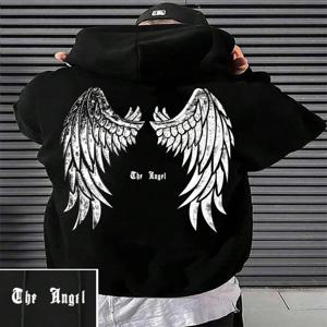 Angel Wings 프린트 남성용 까마귀 o 칼라 모든 경기 루즈한 스웨트 셔츠 패션 기본 데일리 컴포트 까마귀 가을 착용