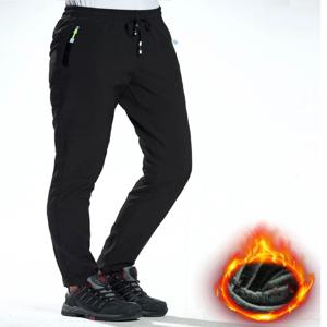 솔리드 컬러 여성 바지 양털 안감 하이킹 가을 겨울 두꺼운 따뜻한 탄성 허리 Drawstring 지퍼 포켓