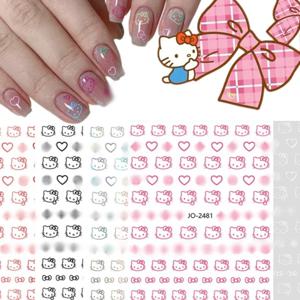 1 시트 HelloKitty 3D 네일 아트 스티커 손톱 용 네일 데칼 HelloKitty 애니메이션 매니큐어 디자인 DIY 해피 액세서리