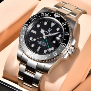 PAGANI DESIGN GMT 시계 남성용 고급 자동 기계식 손목 시계 사파이어 40MM 스테인레스 스틸 방수 시계