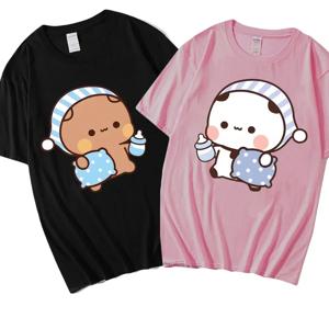 커플 셔츠 Kawaii 귀여운 BuBu 팬더 DuDu Bear 그래픽 Tshirt 코튼 남성 여성 의류 긴 소매 티셔츠와 함께 잠자리에 들다