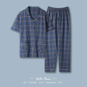 100% 코튼 버튼 업 탑과 바지 남성 플러스 사이즈 잠옷 Loungewear 캐주얼 단순 패션 청소년 잠옷 Homewear 2PCS 세트