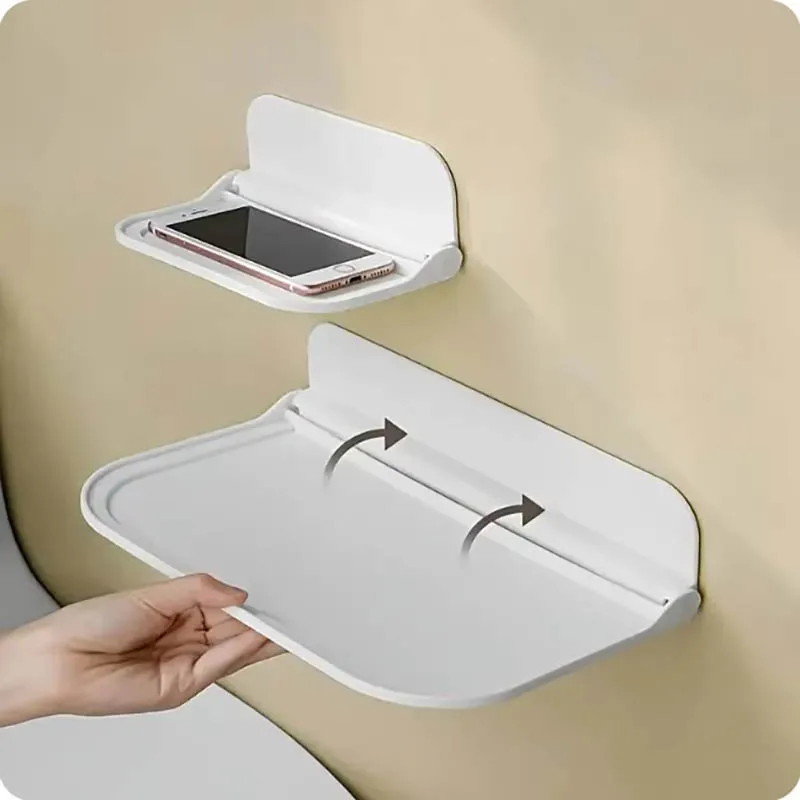 1pc 접이식 벽걸이 선반, 욕실, 화장실, 주방, 침대 옆, 드릴링 전화 보관 없음, Wifi 라우터 보관