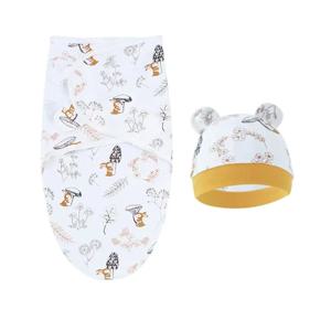 아기 담요 모자 세트 만화 인쇄 면화 신생아 Swaddle 조정 가능한 유아 잠자는 Swaddle 랩 올 시즌 0-6 개월