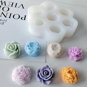7Pcs 꽃 실리콘 금형 3D 장미 모란 초콜릿 케이크 베이킹 금형 수제 양초 비누 석고 수지 수공예품 만들기 도구