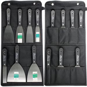 7PCS 퍼티 나이프 세트 플렉스 마른 벽에서 나온 나이프 페인트 스크레이퍼 키트 7 크기 소프트 그립 핸들 탄소강 블레이드 캔버스 보관 가방 포함