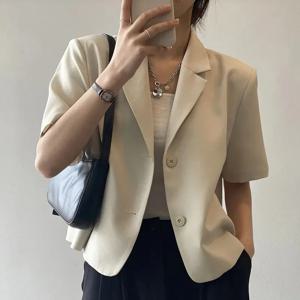 여성용 짧은 정장 재킷, 반팔 블레이저 코트, 한국 루즈한 얇은 아웃웨어, 캐주얼 가디건 상의, 2025 여름 신상