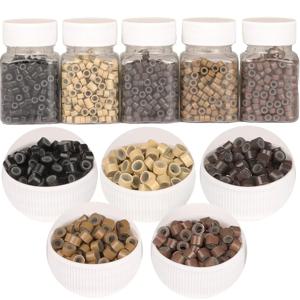500개 헤어 익스텐션 마이크로 링 링크 비즈, 인간 헤어 익스텐션 도구용 5mm 실리콘 라이닝 비즈-멀티 컬러