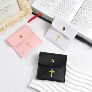 1/10Pcs 골드 크로스 인쇄물 디자인과 묵주 주머니 아름다운 가죽 케이스, 가죽 쥬얼리 여행 가방 가죽 쥬얼리 주머니