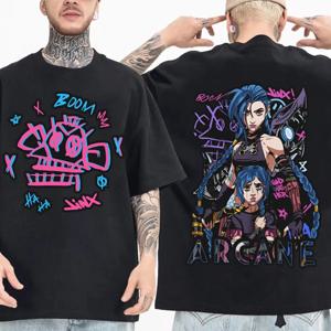 Jinx Arcane Monkey T 셔츠 애니메이션 코스프레 티셔츠 여성 남성 그런지 미적 반팔 고품질 코튼 EU 사이즈 streetwear