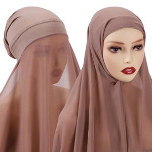 이슬람 여성 보닛 + 쉬폰 목도리 인스턴트 스카프 모자 이슬람 내부 스카프 머리띠 스트레치 Hijab 커버 Headwrap Turbante