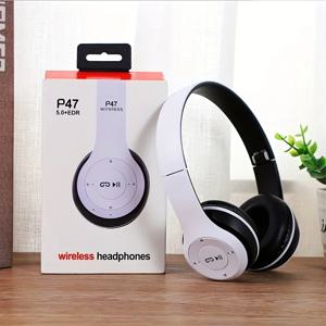P47 블루투스 5.0 무선 헤드폰, 접이식 HIFI 스테레오 베이스 이어폰, 아이폰용 마이크 USB 어댑터 포함, 어린이 헬멧 선물