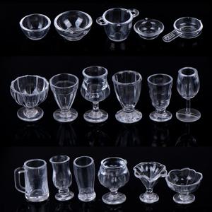 17 개/대 미니 투명 주방 장난감 음료 컵 접시 접시 식기 미니어처 DIY 척 놀이