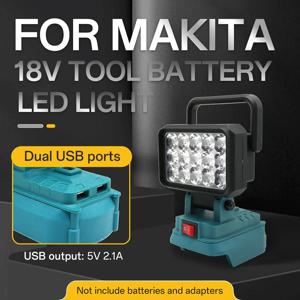 Makita 18V 리튬 이온 배터리 용 작업 조명 USB 충전기 스위치가있는 15 개의 LED 램프 무선 비상 홍수 캠핑 손전등