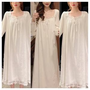 긴팔 공주 스타일 잠옷 여성 잠옷 레이스 코트 스타일 느슨한 대형 2024 New Home Wear