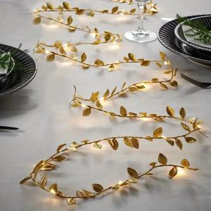 1PC 2M 20LED 황금 작은 잎 요정 빛 배터리 Powerd Led 구리 와이어 문자열 조명 웨딩 홈 파티 DIY 크리스마스 장식