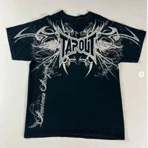 streetwear tapout t 셔츠 y2k mens 힙합 편지 그래픽 프린트 오버 사이즈 티셔츠 하라주쿠 라운드 넥 코튼 반소매상의