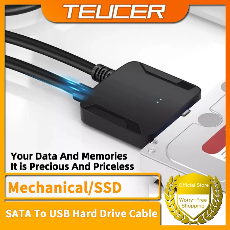 TEUCER SATA-USB 3.0 케이블 USB-SATA 하드 드라이브 어댑터 변환기(전원 어댑터 포함 2.5