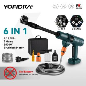 YOFIDRA 200Bar 브러시리스 전기 고압 세척기 물총 6IN1 무선 자동차 세탁기 21V 18V 배터리 용 정원 청소