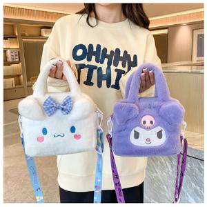 Sanrio 가방 Kawaii Kuromi Cinnamoroll 마이 멜로디 만화 애니메이션 플러시 핸드백 화장품 가방 여행용 수납 가방 여자 여자 선물