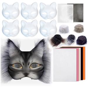 Therian 마스크 빈 마스크 모피와 눈 메쉬가있는 고양이 Diy 크리스마스 마스크 동물 하프 페이스 마스크 코스프레 선물