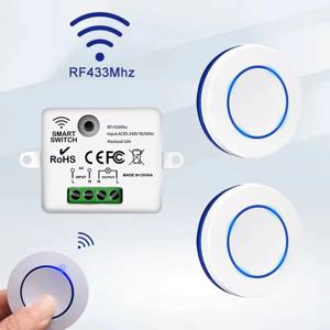 RF 433MHz 무선 리모컨 조명 스위치, 릴레이 리시버, LED 램프용 미니 원형 단추 벽 패널 스위치, 220V, 110V, 10A