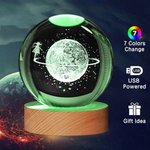 3D 크리스탈 크리스마스 야간 조명, 나무 베이스, 7가지 스펙트럼 색상(LED), 남아 및 여아용 선물, 6cm