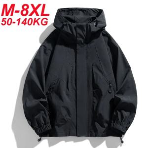 Softshell 남성용 후드 바람막이 트렌치 재킷, 오버사이즈 6XL 7XL 플러스 사이즈 방수 블랙 봄버, 캠핑 루즈 얇은 코트