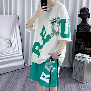 2025 여름 새로운 남자 세트 패션 잘 생긴 편지 3D 디지털 인쇄 세트 경량 통기성 세트 부드럽고 편안한 없음 stu